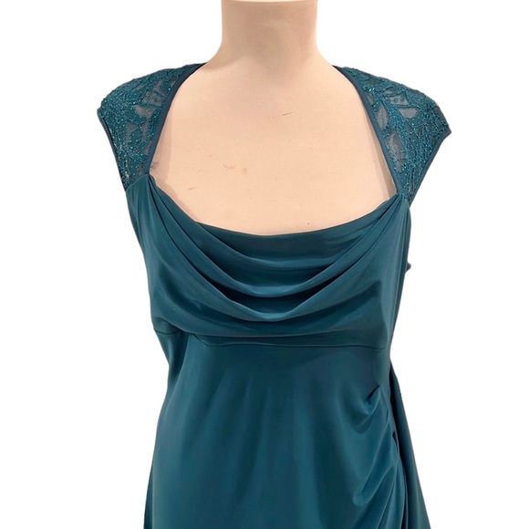 R&M Richard’s Lace Cap Sleeve Green Teal Cocktail Dress - Picture 2 of 14